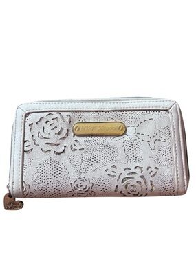 Betsey Johnson Light Pink Floral Cutout Wallet Zip Around Clutch